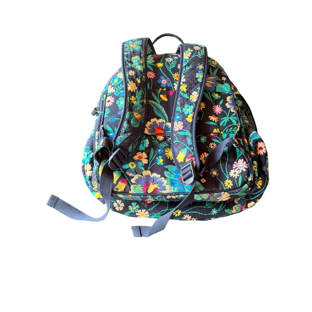 Vera Bradley Backpack Navy Blue Floral Quilted Cotton Campus Travel Bag - Picture 6 of 6